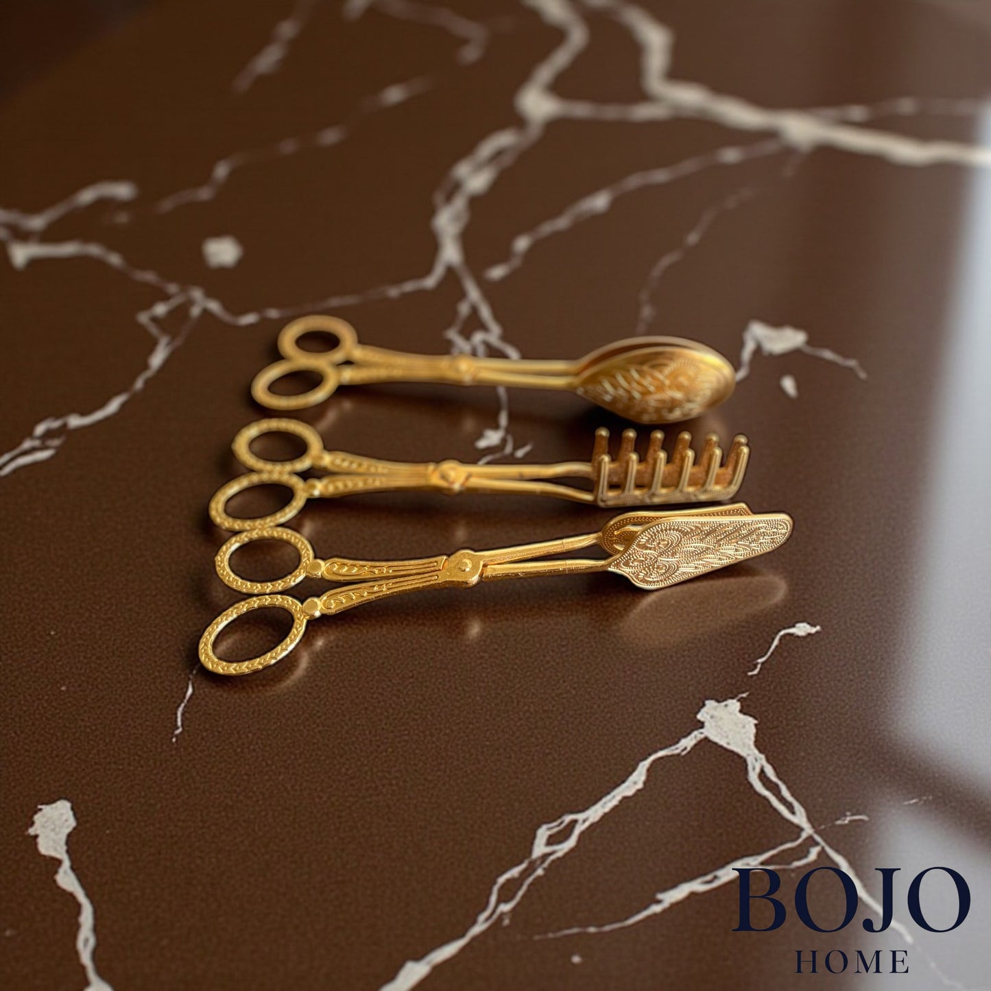 BOJO Home 3 Parça Gold Servis, Sunum, Salata/Kek Maşası