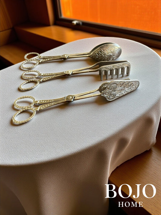 BOJO Home 3 Parça Silver Gümüş Metalik Renk Servis Maşa Seti – Salata, Kek ve Sunum İçin Mutfak Hediyesi