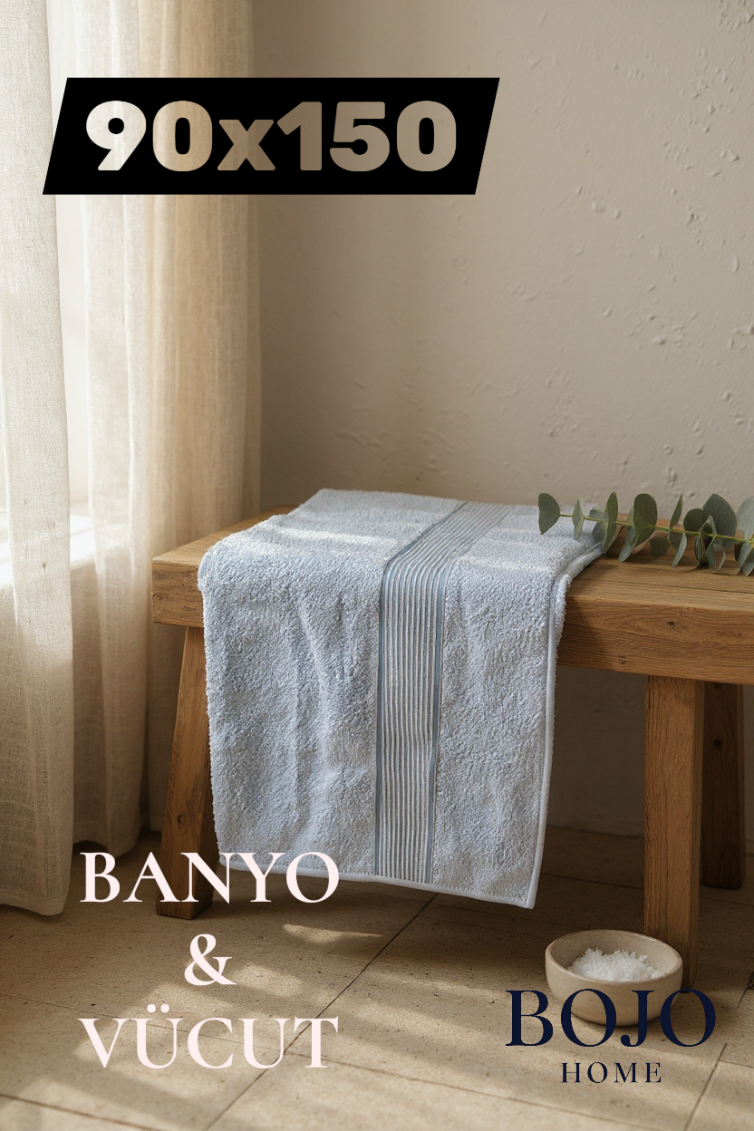 %100 Pamuklu Mavi Banyo Havlusu 90x150 – Premium Kalite Büyük Vücut Havlusu | Yumuşak & Su Emici